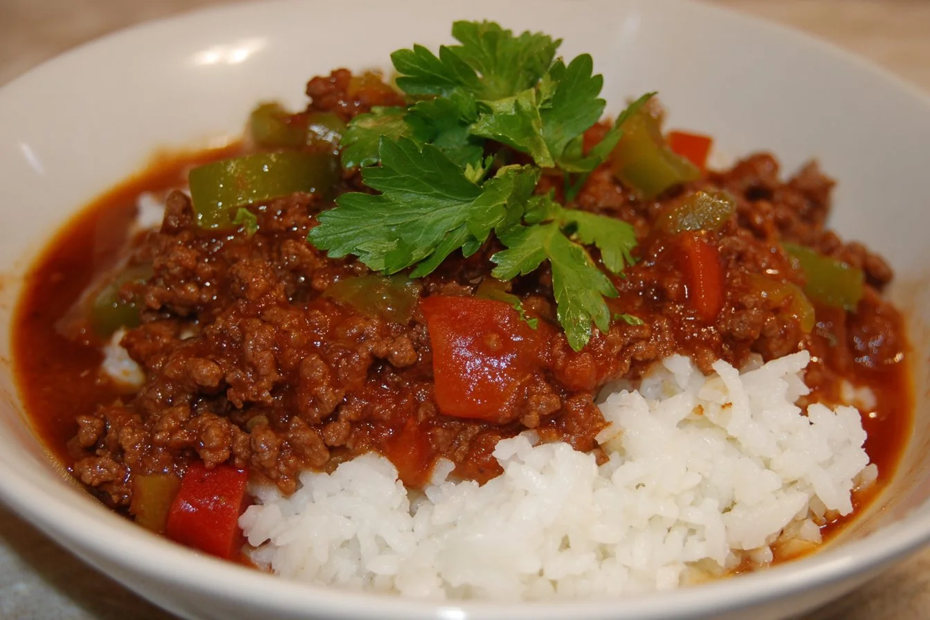 A delicious plate of easy ground beef dinner recipes served with vegetables