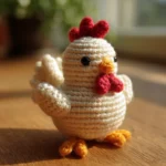 Free crochet chicken pattern with colorful yarn and detailed instructions.