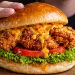 Delicious fried chicken sandwich with crispy chicken and fresh toppings