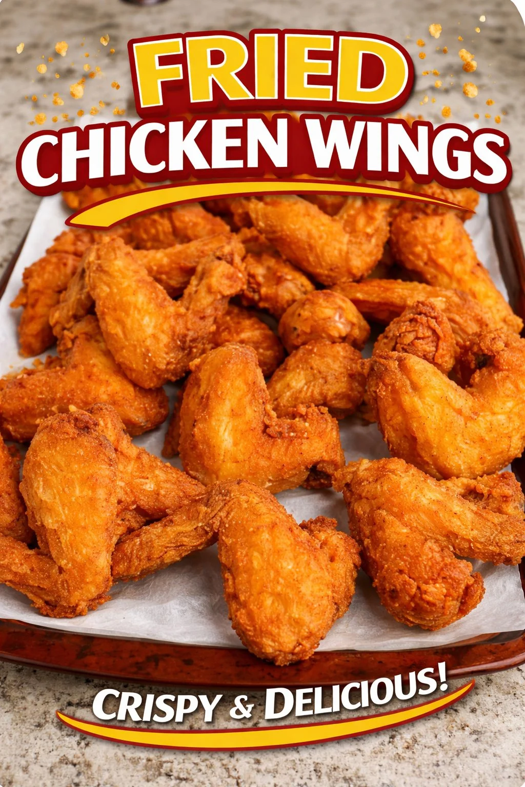 Plate of crispy fried chicken wings garnished with parsley