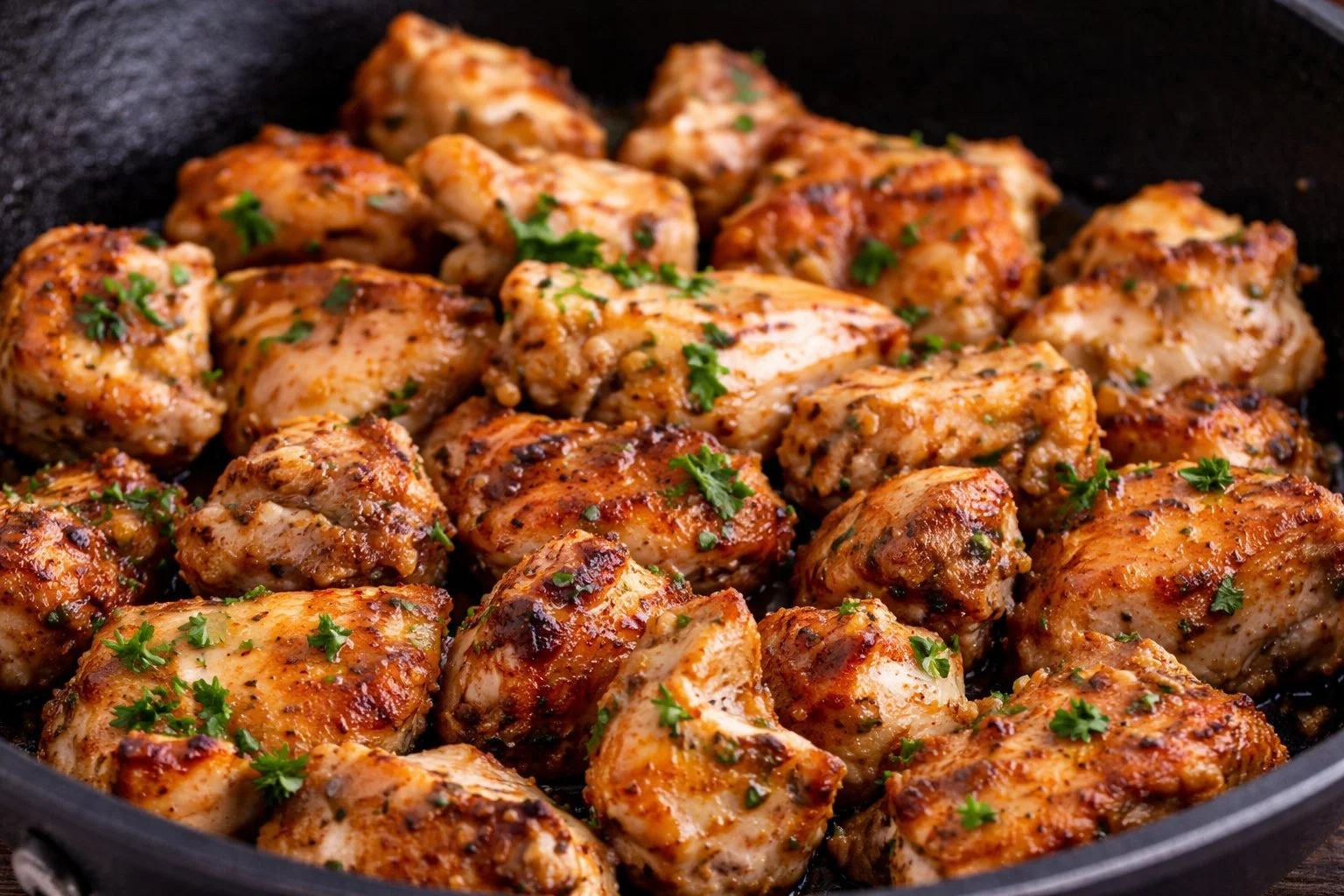 Delicious Garlic Chicken served on a plate with herbs and spices.