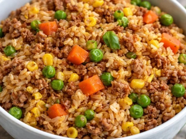 Delicious ground beef and rice dish served in a bowl