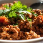 Ground beef carnivore dish served on a plate with garnishes