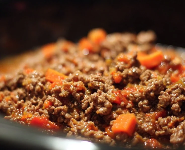 Ground beef dish prepared in a crockpot.