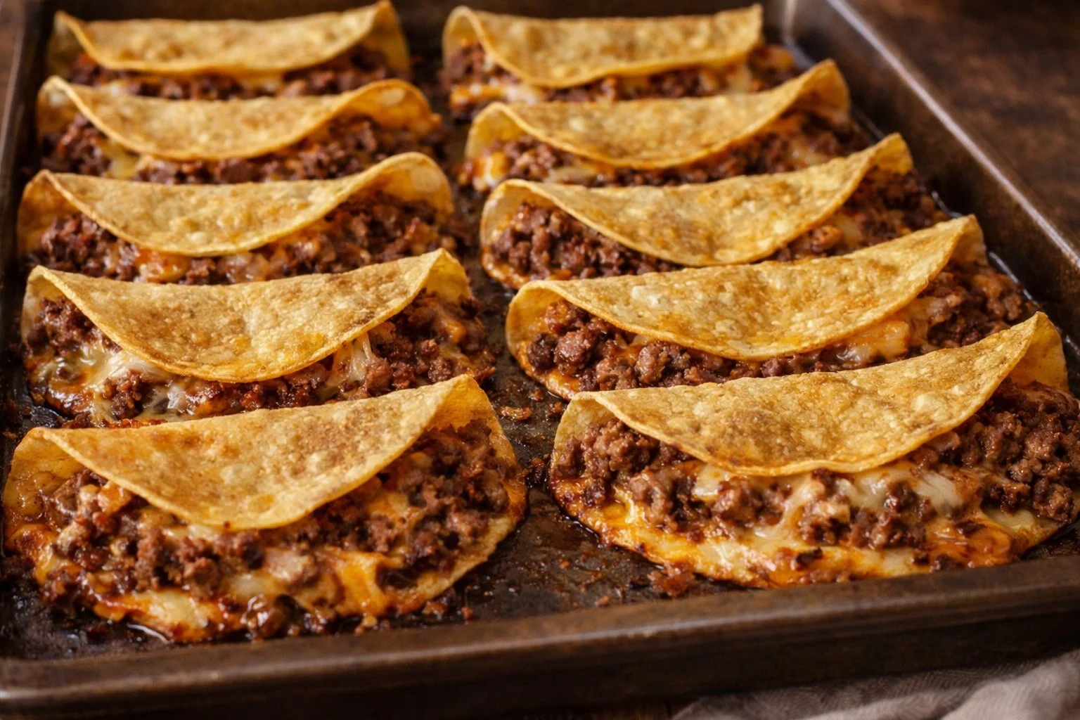 Plate of homemade ground beef tacos with toppings