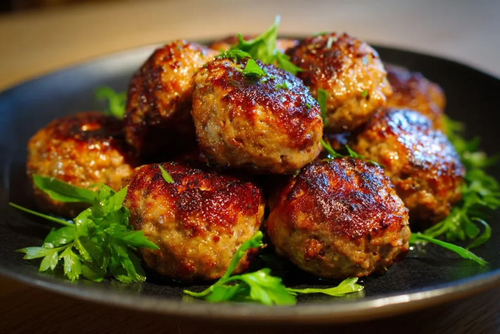 Delicious homemade ground chicken meatballs on a plate