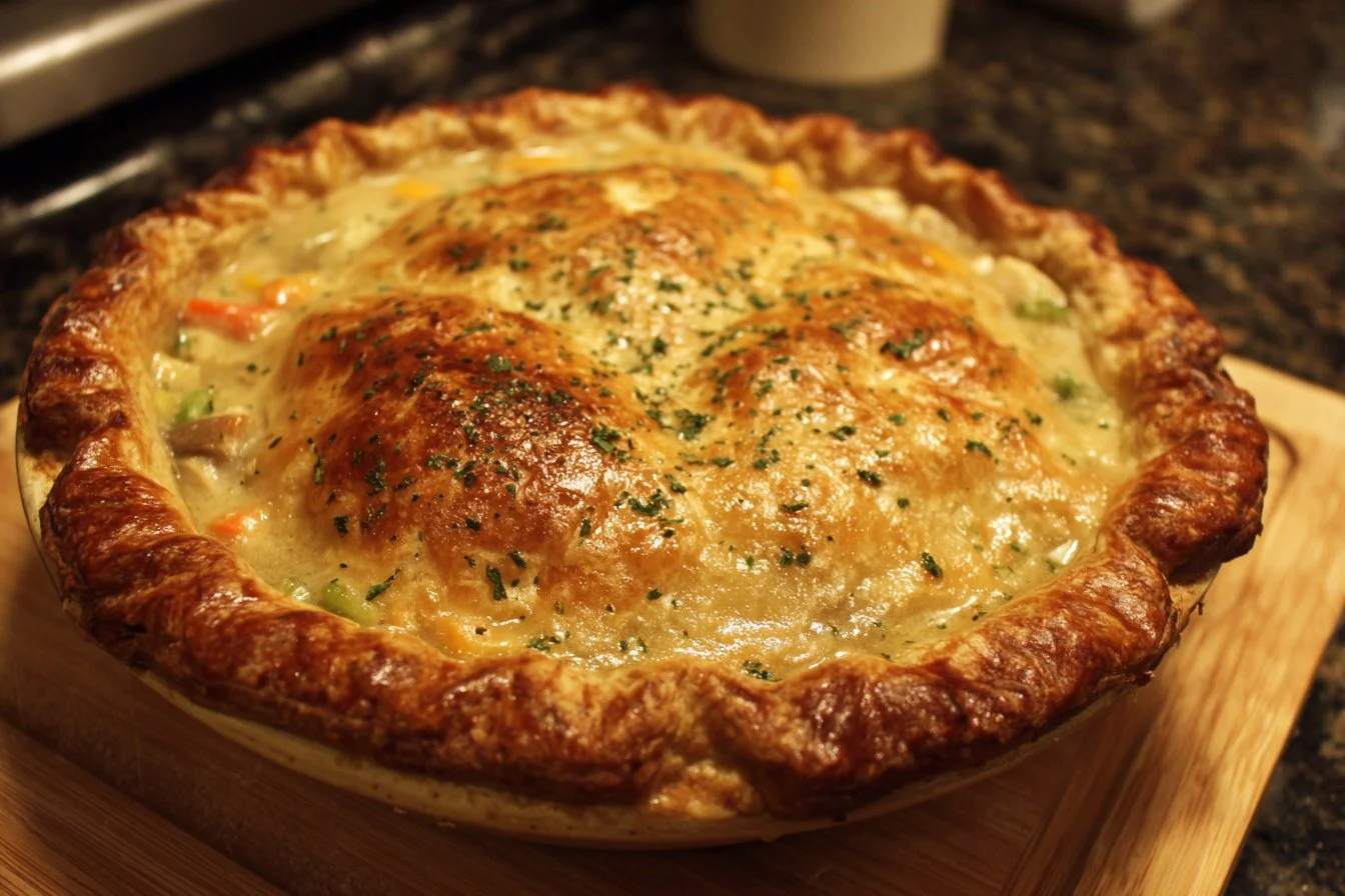 Delicious homemade chicken pot pie with flaky crust and savory filling