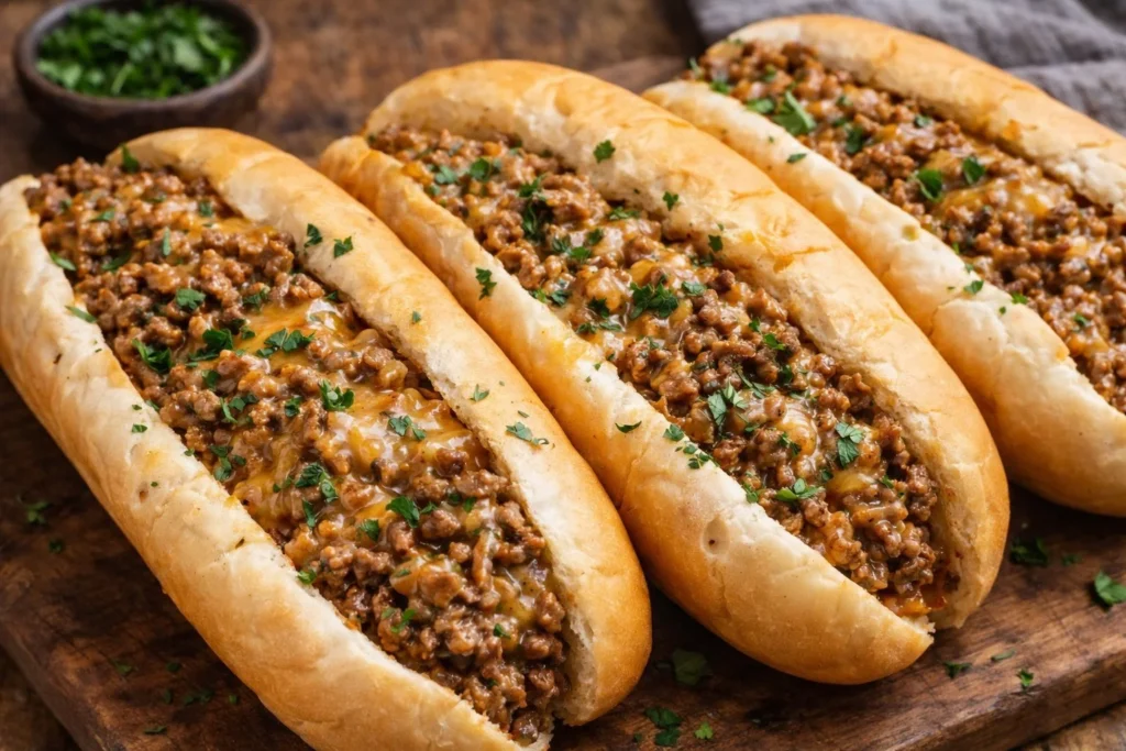 Delicious hot beef sandwiches with tender beef on fresh bread