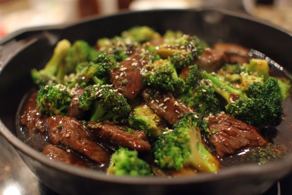 Keto Beef and Broccoli dish featuring tender beef and fresh broccoli in a savory sauce.