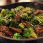 Keto Beef and Broccoli dish featuring tender beef and fresh broccoli in a savory sauce.