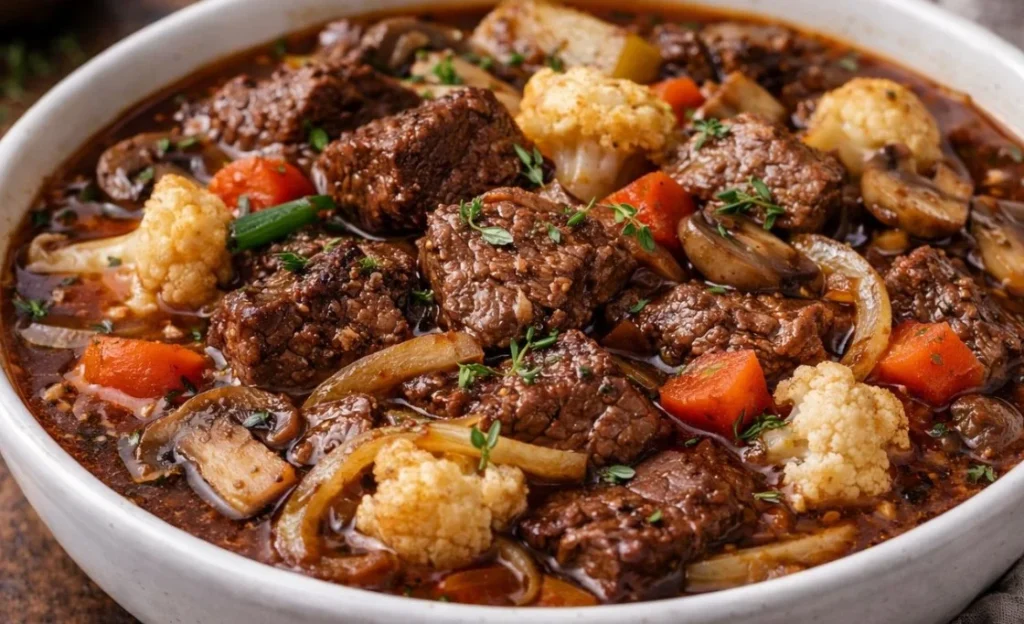 Delicious Keto Beef Stew with tender beef and low-carb vegetables