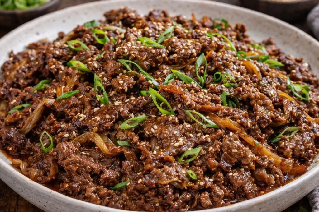 Grilled Korean BBQ beef served with traditional sides.