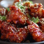 Delicious Korean Chicken garnished with sesame seeds and green onions