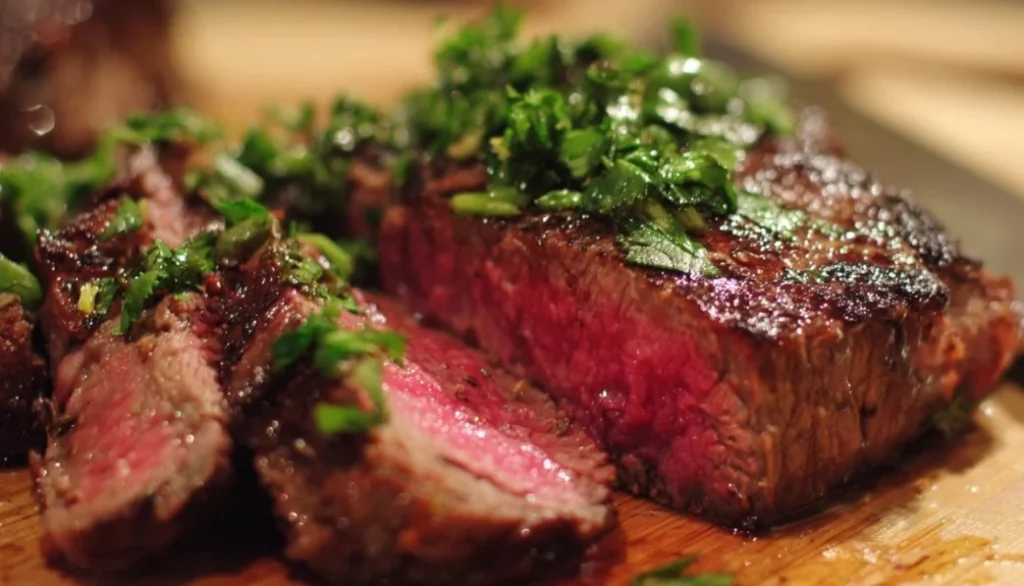 Plate of cooked lean beef with vegetables for a healthy meal