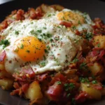 Delicious leftover corned beef hash served in a skillet