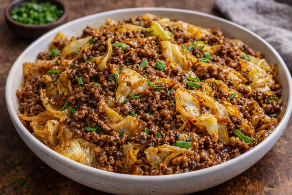 Low calorie ground beef dish with vegetables and spices