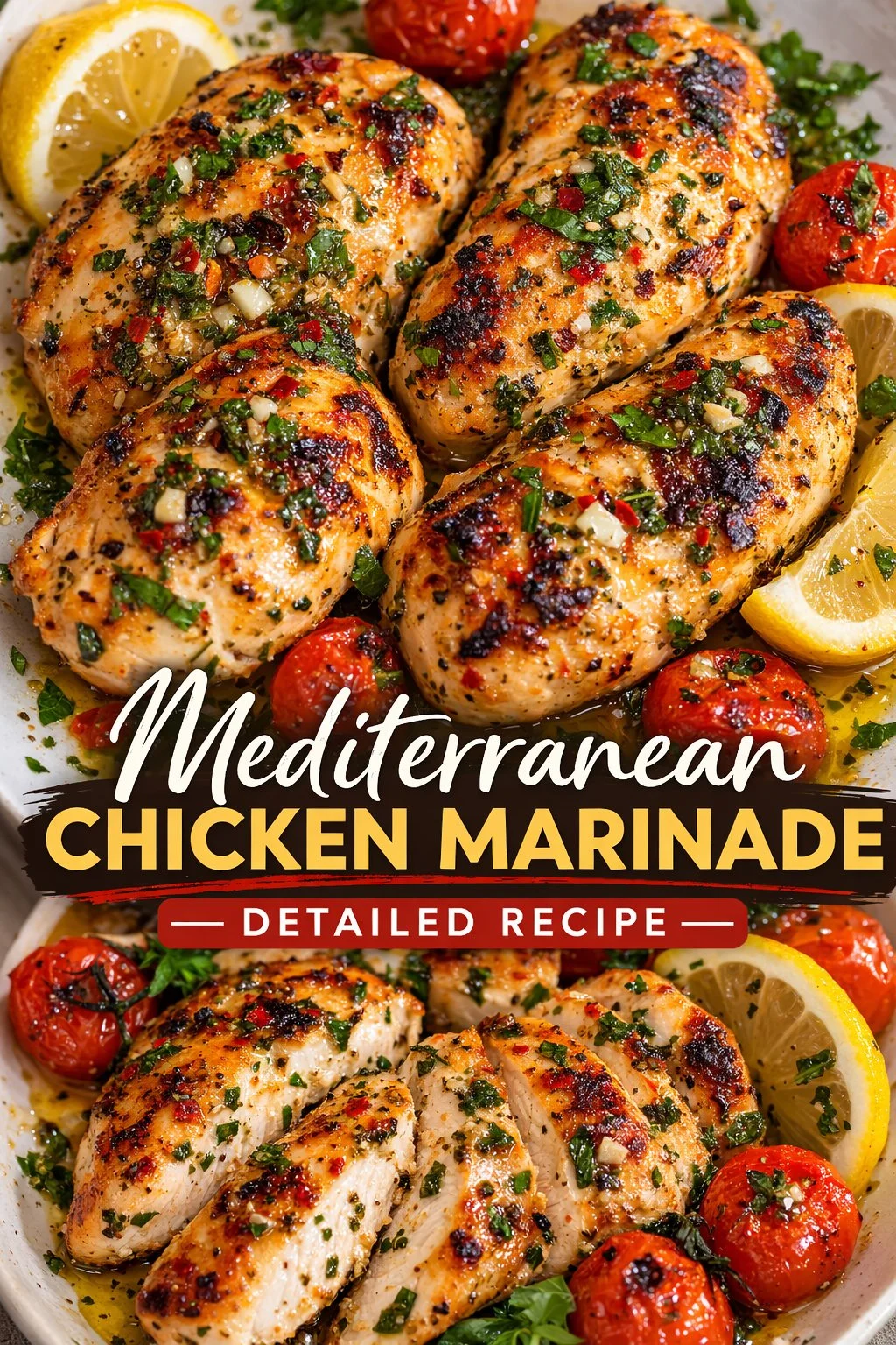 Delicious Mediterranean Chicken with herbs, olives, and vegetables on a plate.
