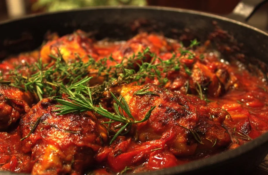 Delicious Mediterranean Chicken served with vegetables and herbs