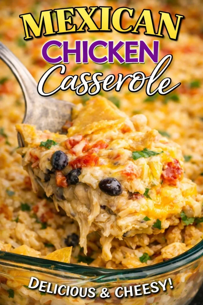 Delicious Mexican Chicken Casserole with cheese and toppings