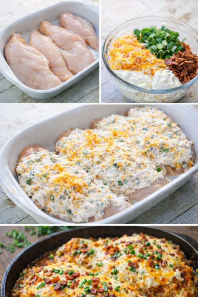 Delicious Million Dollar Chicken Casserole topped with cheese and herbs