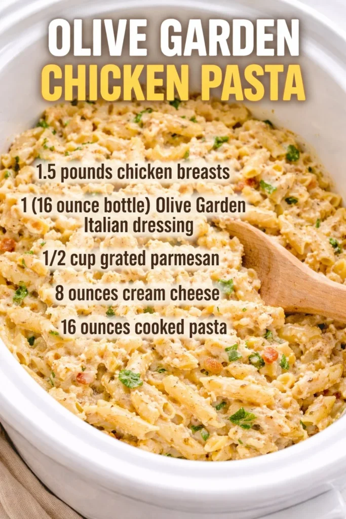 Delicious Olive Garden Chicken Pasta made in a crockpot