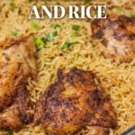 Delicious one pot chicken and rice dish in a skillet