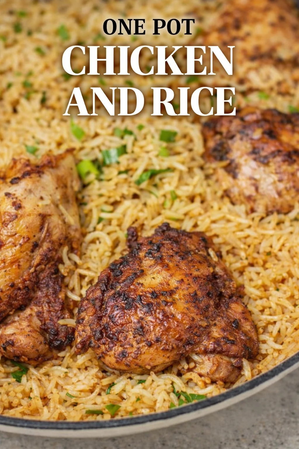 Delicious one pot chicken and rice dish in a skillet