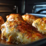 Delicious oven baked chicken breast garnished with herbs and spices