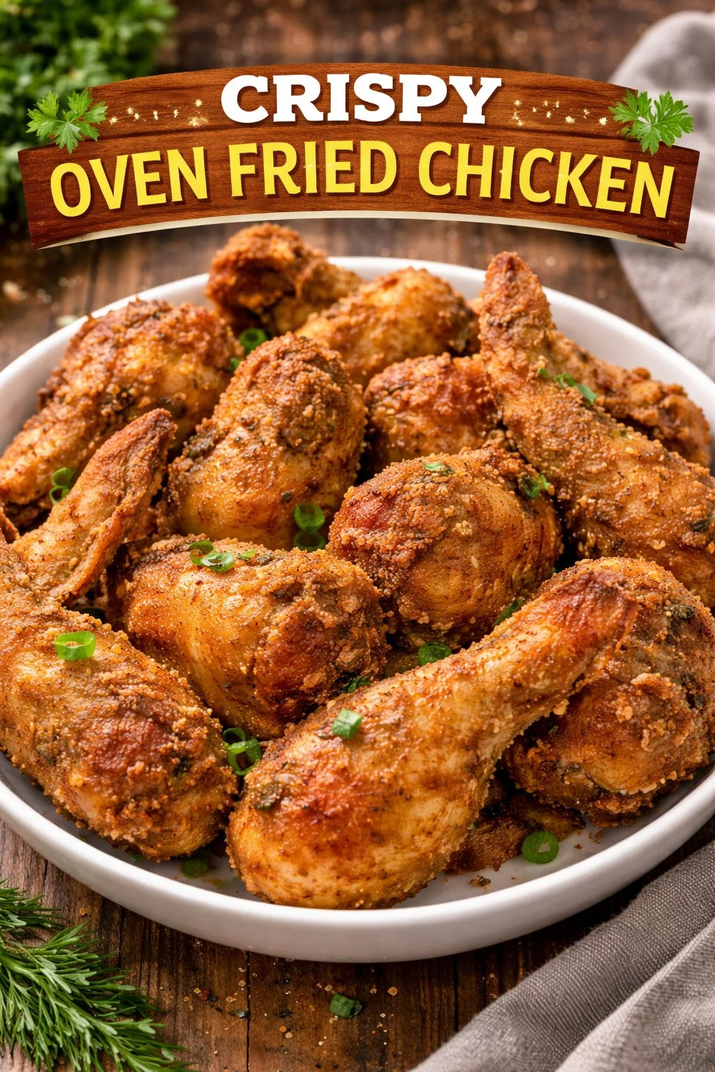 Delicious oven fried chicken recipe with crispy coating and juicy meat