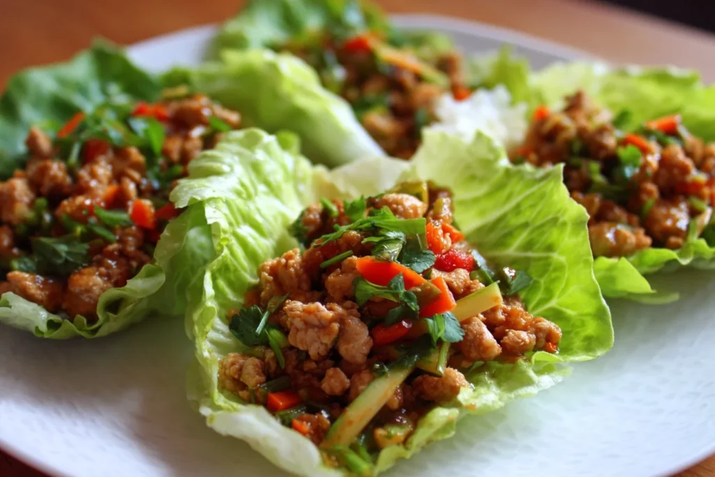 Delicious PF Chang's Chicken Lettuce Wraps served with fresh ingredients