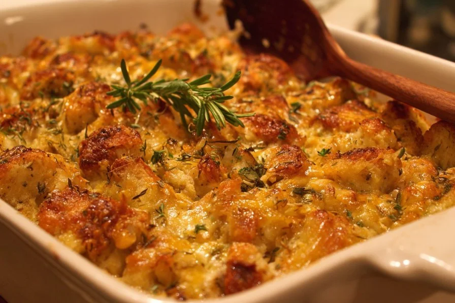 Ritz Chicken Casserole with chicken, cheese, and crispy cracker topping