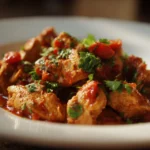 Plate of flavorful Salsa Chicken with fresh vegetables and herbs