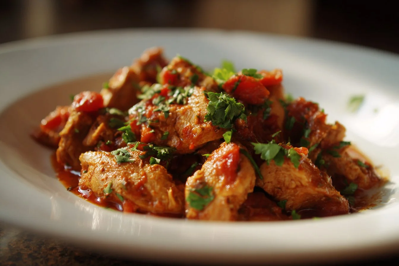 Plate of flavorful Salsa Chicken with fresh vegetables and herbs