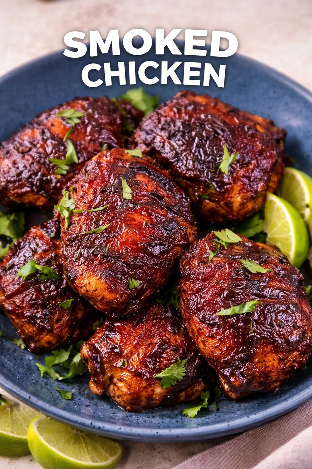 Delicious smoked chicken cooked to perfection on the smoker.