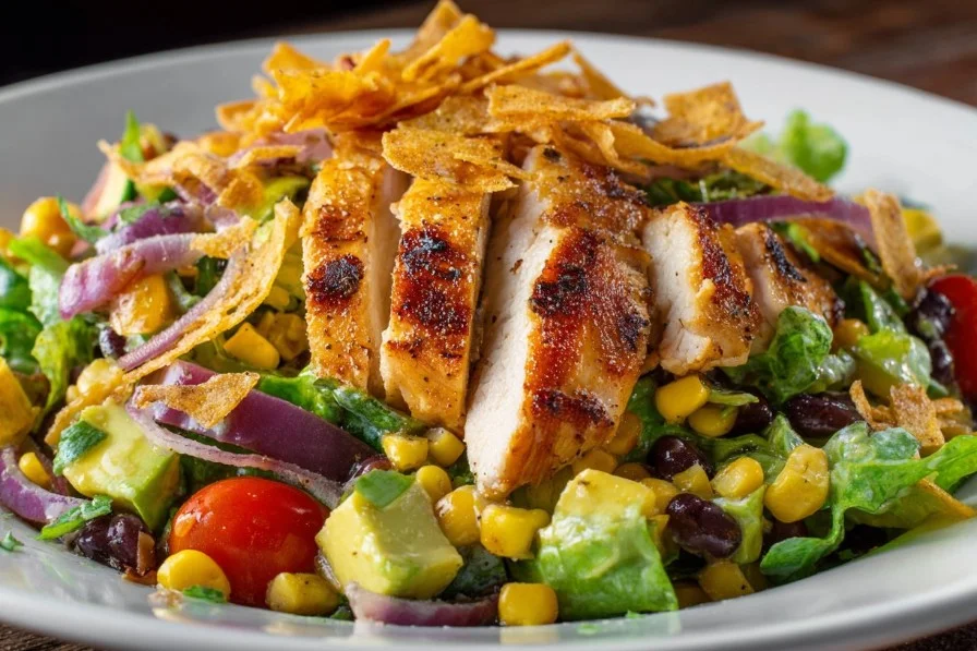 A colorful Southwest Chicken Salad with grilled chicken and fresh vegetables