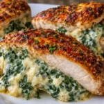 Delicious stuffed chicken breast filled with savory herbs and cheeses