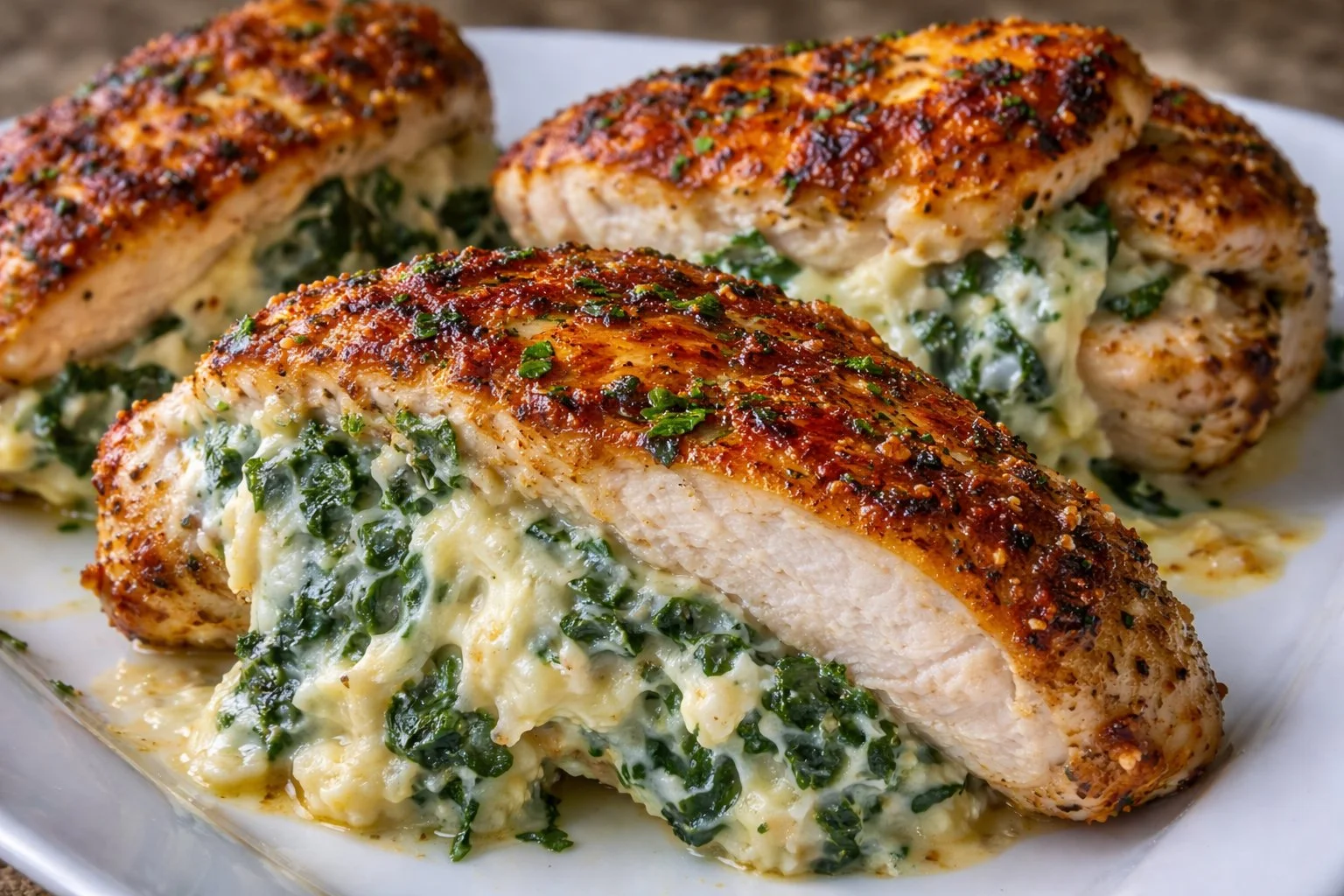 Delicious stuffed chicken breast filled with savory herbs and cheeses