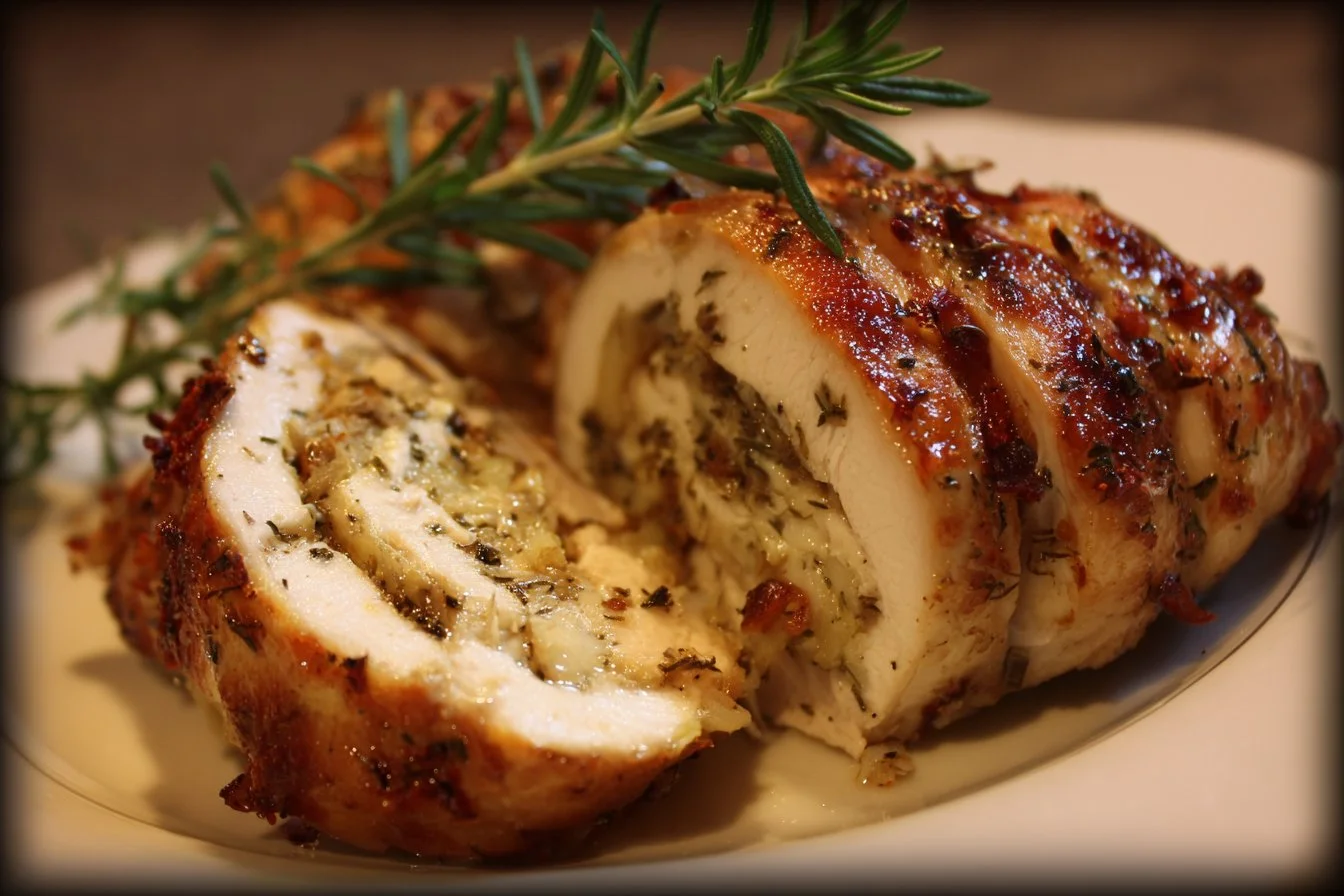 Delicious stuffed chicken breast filled with herbs and cheese