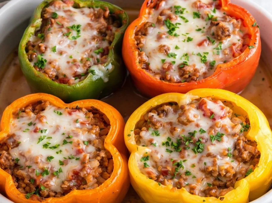 Delicious stuffed peppers filled with seasoned beef and vegetables
