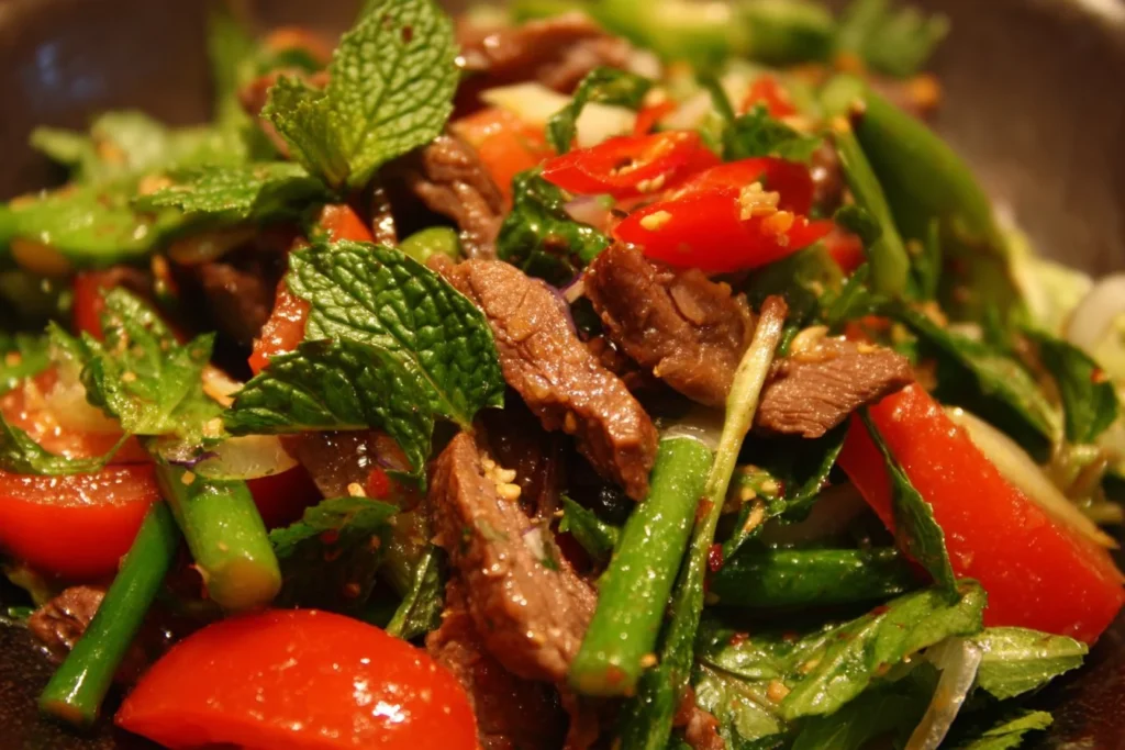 Delicious Thai Beef Salad with fresh herbs and vibrant vegetables