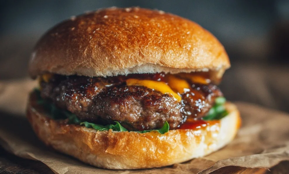 Delicious Wagyu Ground Beef Burger served with fresh toppings