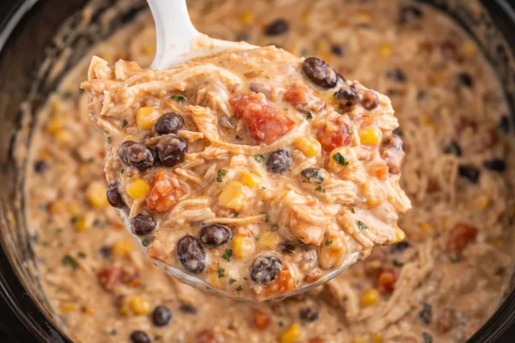 Bowl of creamy white chicken chili topped with cilantro and cheese