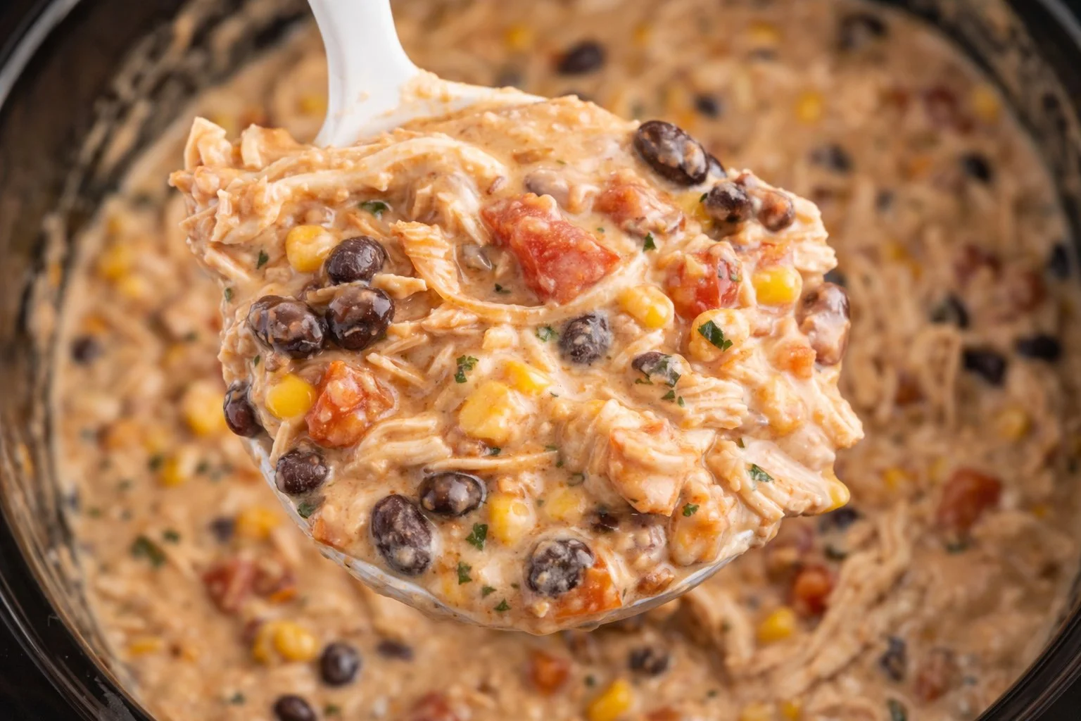 Bowl of creamy white chicken chili topped with cilantro and cheese