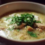 Bowl of white chicken chili topped with cilantro and lime wedges