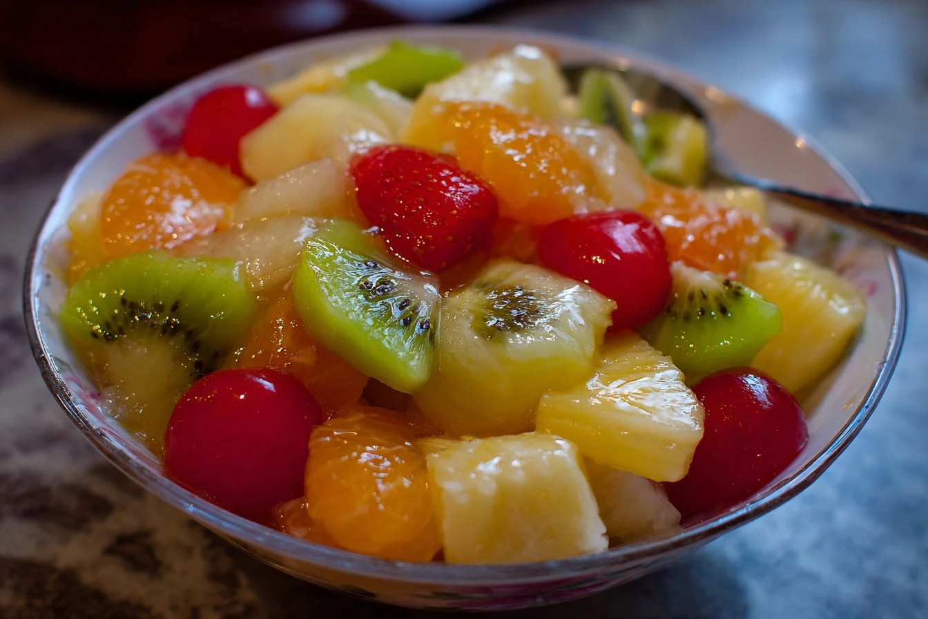 Ambrosia Fruit Salad with a colorful mix of fresh fruits in a bowl