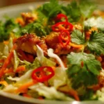 Fresh and colorful Asian Salad with crisp vegetables and soy dressing