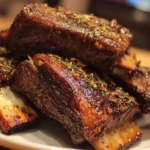 Juicy beef back ribs marinated and grilled to perfection, served with sauce.