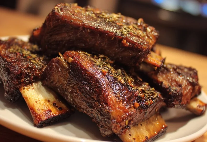 Juicy beef back ribs marinated and grilled to perfection, served with sauce.