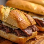 Savory beef dip sandwich served with au jus for dipping