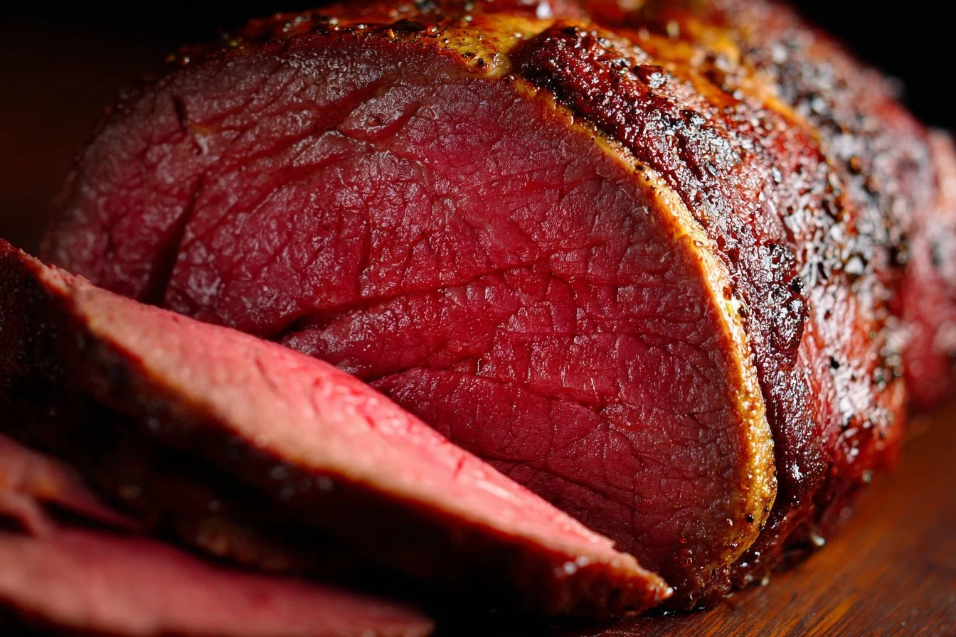 Deliciously roasted Beef Eye of Round Roast served with vegetables